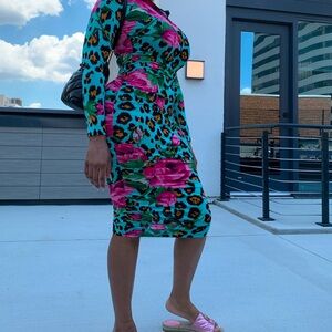 Pink and Turquoise flower stretch dress